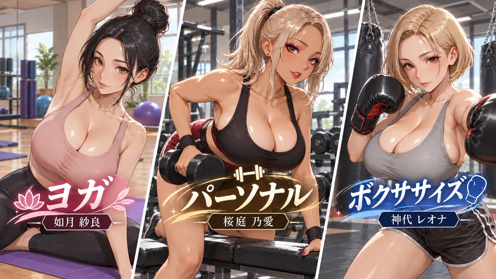 汗も拭かずに即SEX!トレーニング直後の爆乳美女インストラクター3人と濃厚中出し! d_830553 画像1