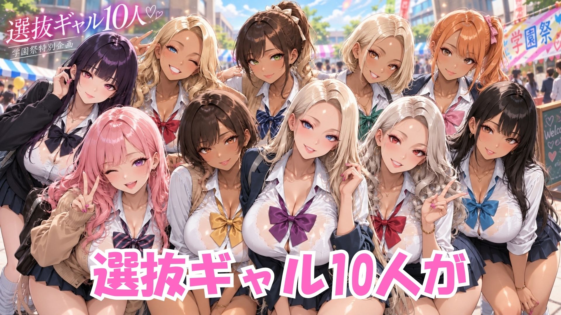 【4K高画質】学園祭で選抜されたギャル10人を全員別コスプレで堪能!濃厚中出しセックス10連発! d_832571 画像1
